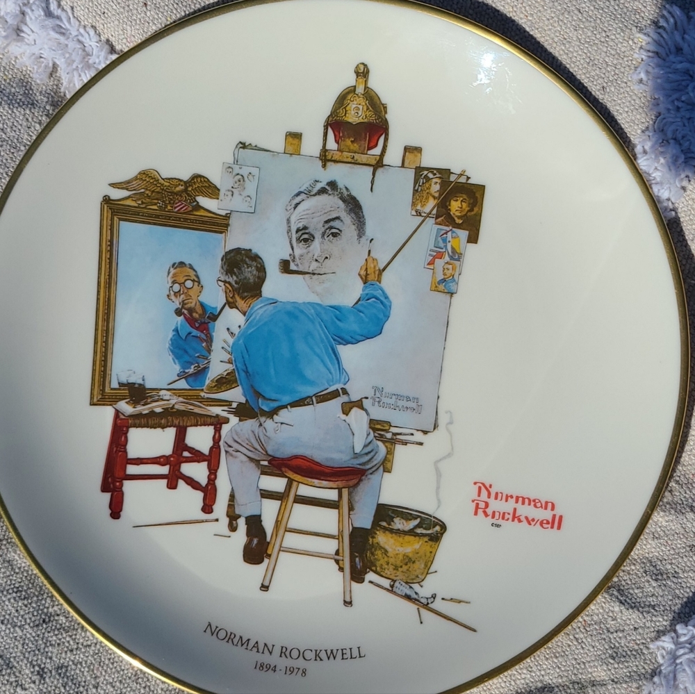 Norman Rockwell Collector Plate "Triple Self Portrait" Saturday Evening Post